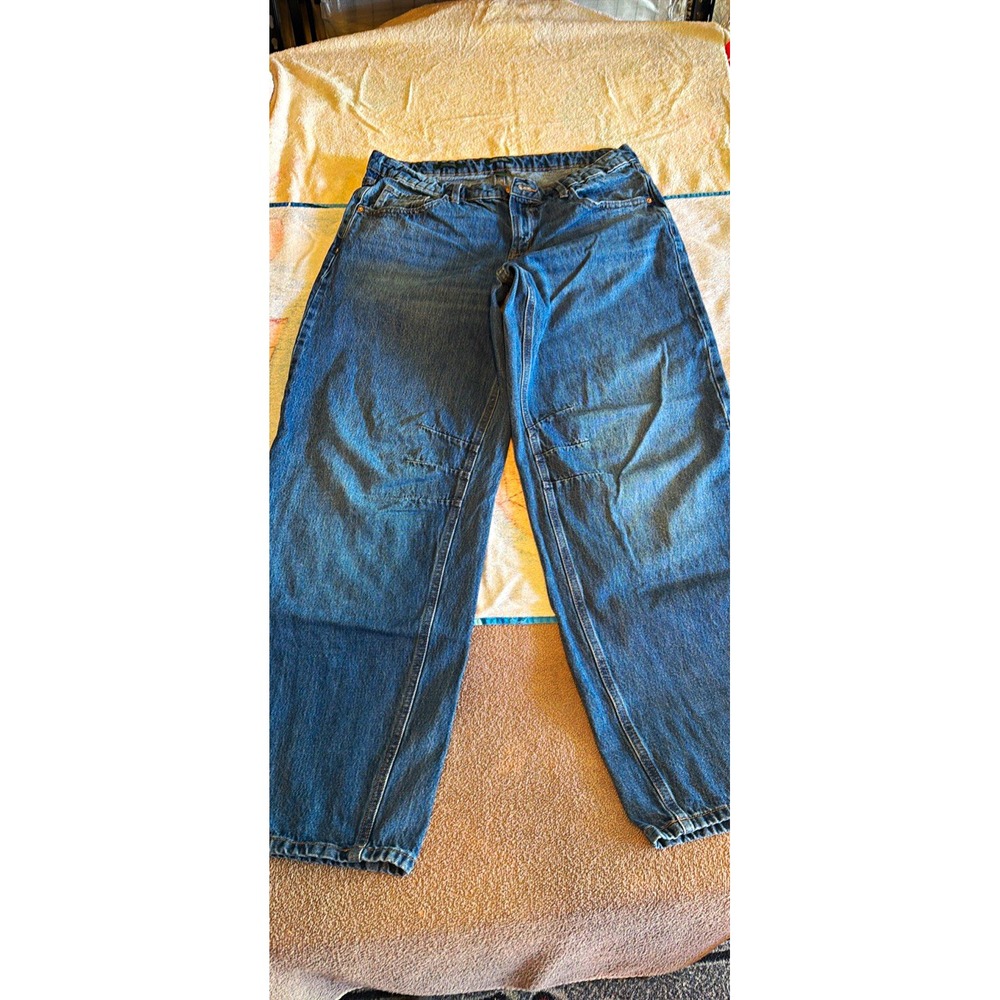 Wild Fable Women’s Blue Denim Mid-Rise Barrel Jeans Button Fly 5-Pocket Size 10
